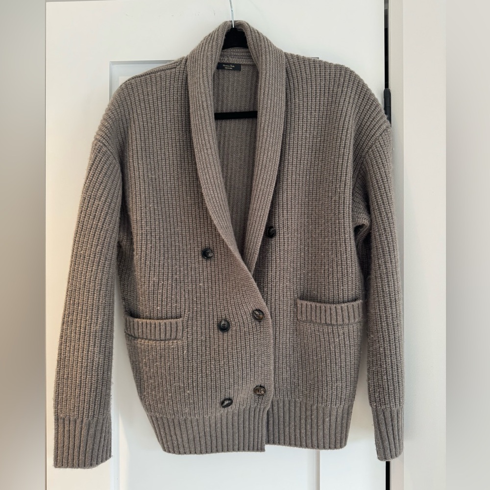 Massimo Dutti women’s Double-Breasted Shawl Collar Cardigan - Taupe